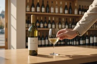 Bouteille de Cloudy Bay Sauvignon Blanc sur une table en bois rustic