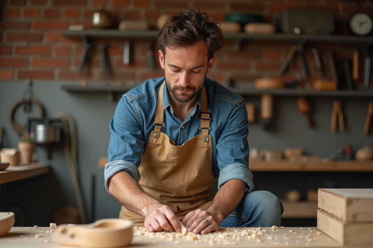 Jeune artisan en atelier de menuiserie moderne