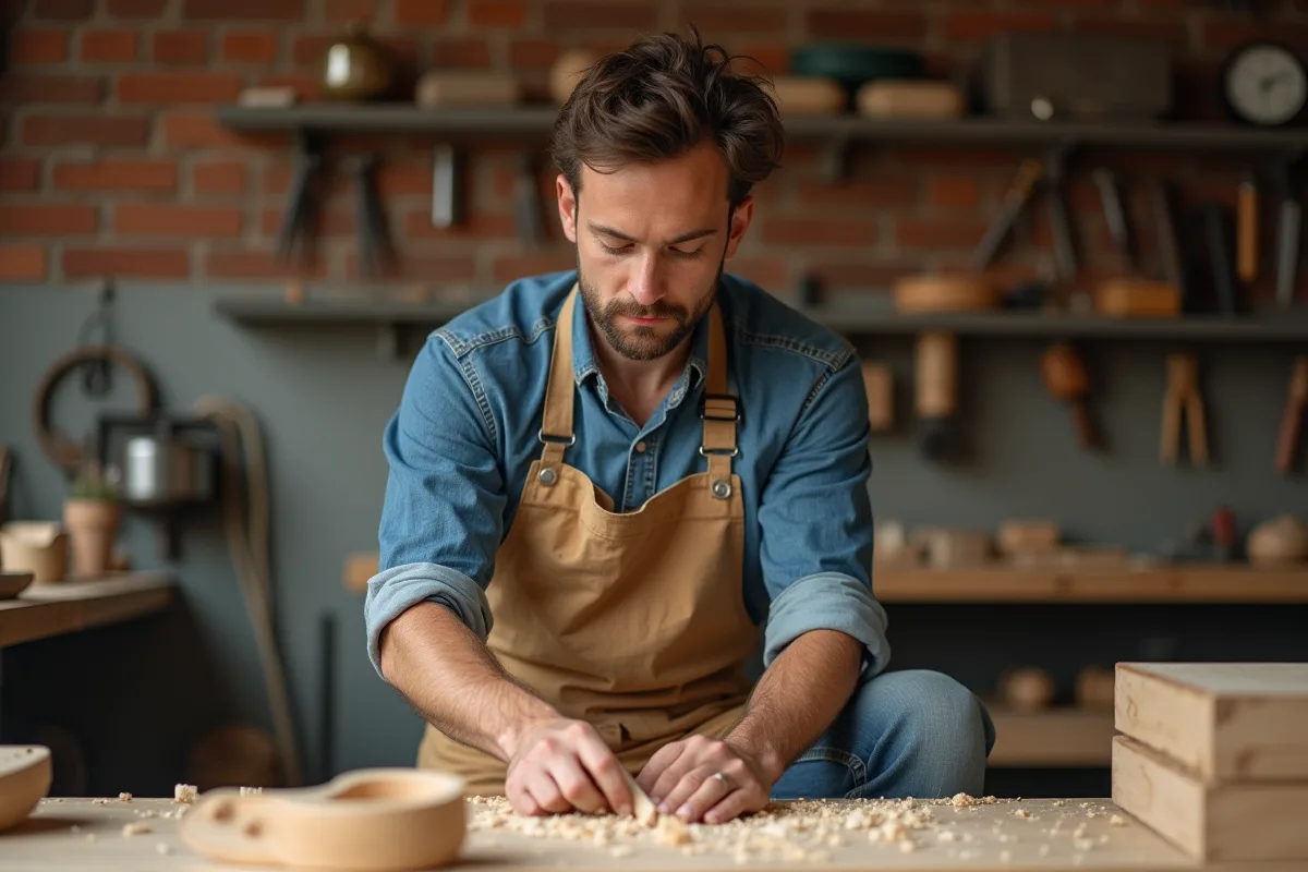 Jeune artisan en atelier de menuiserie moderne