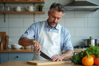 Chef homme compare couteaux japonais et allemands