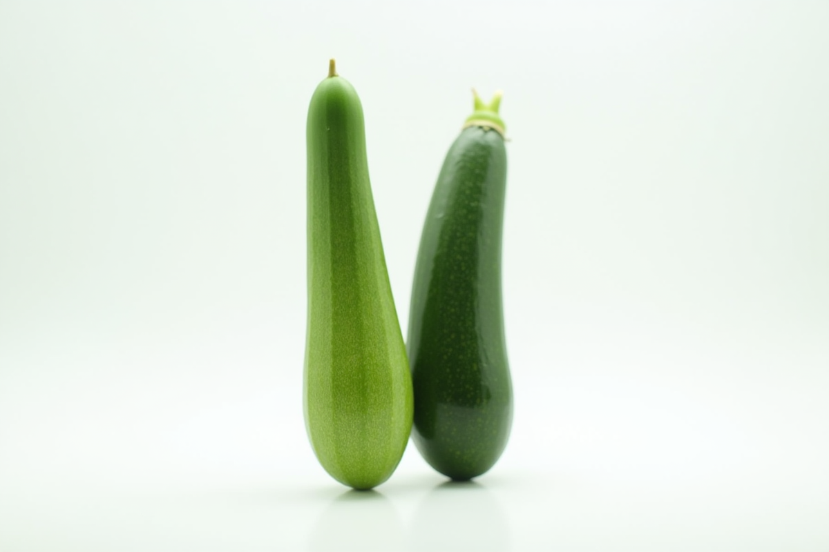 Concombre et zucchini debout sur fond blanc