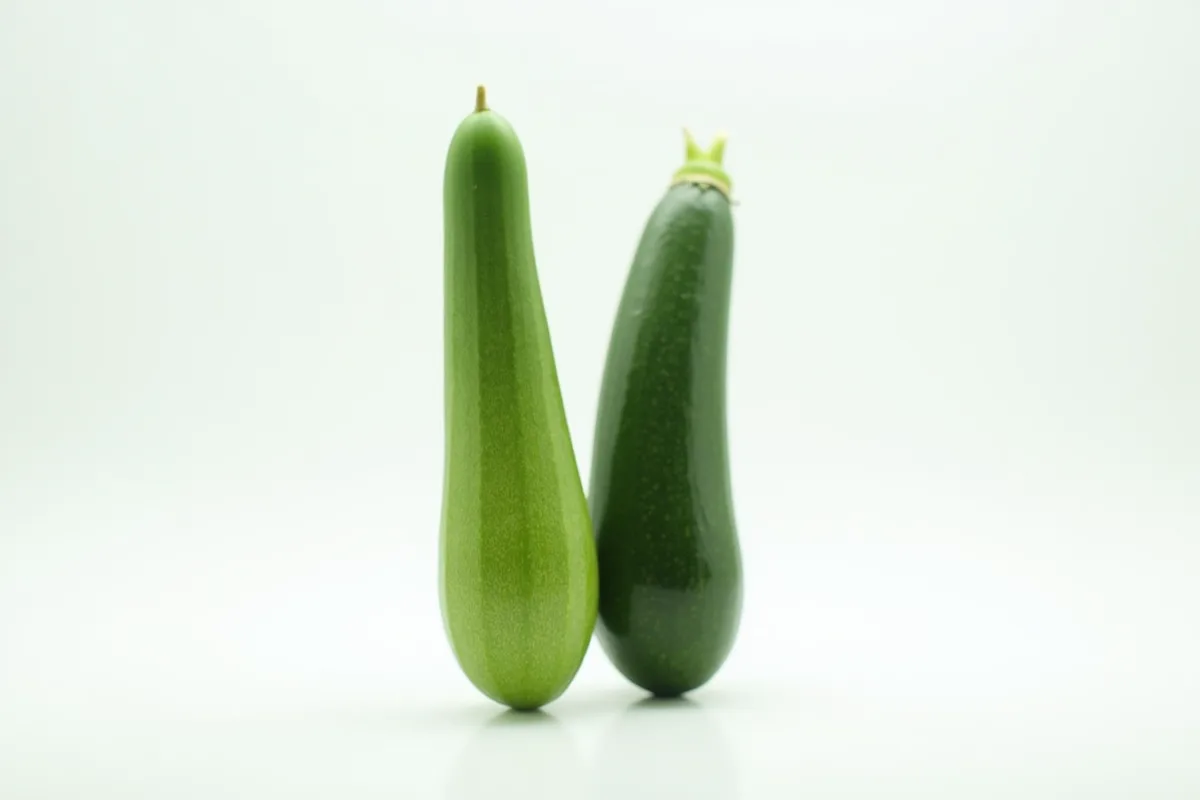 Concombre et zucchini debout sur fond blanc