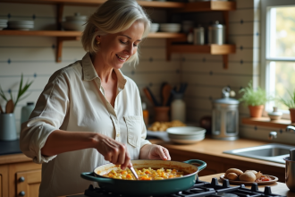 Femme en chemise en lin cuisine française authentique
