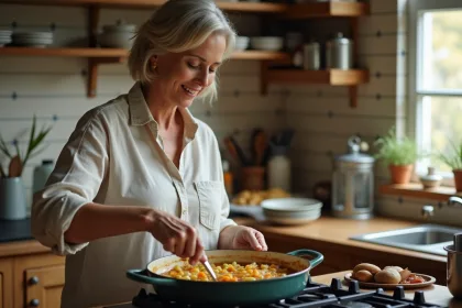Femme en chemise en lin cuisine française authentique