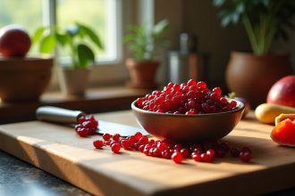 Plan de cuisine avec des baies de goumi japonaises fraîches