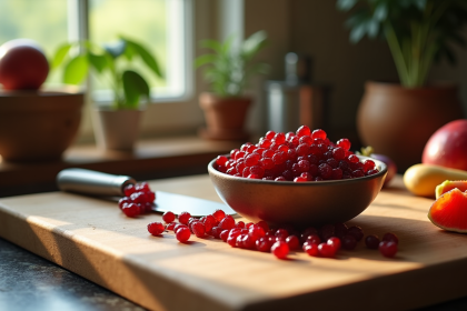 Plan de cuisine avec des baies de goumi japonaises fraîches