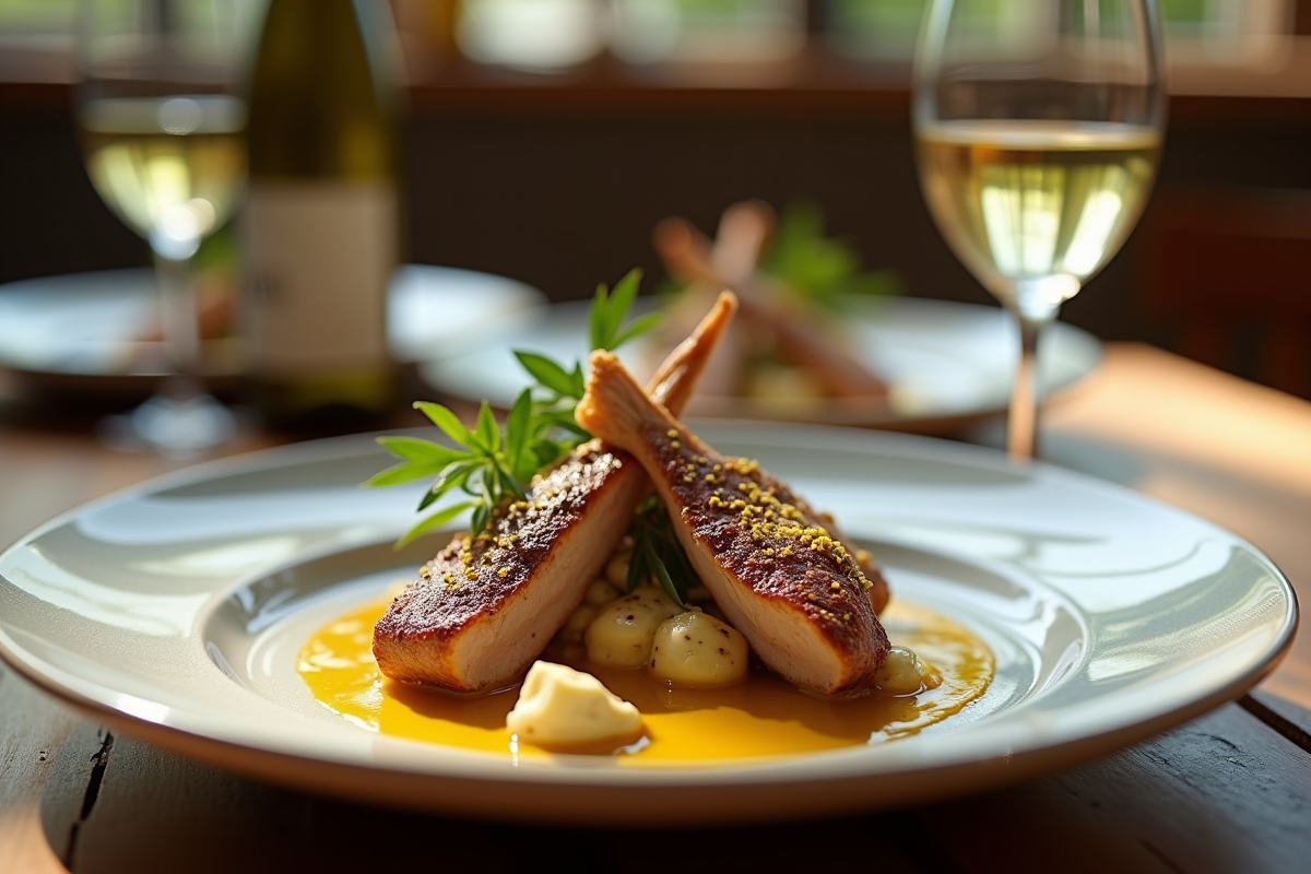 Assiette gourmet de lapin à la moutarde avec vin blanc