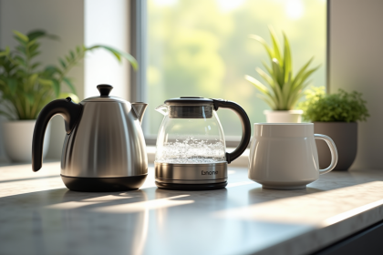 Cuisine moderne avec trois bouilloires design naturelles