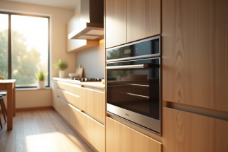 Cuisine moderne avec four vapeur et lumière naturelle