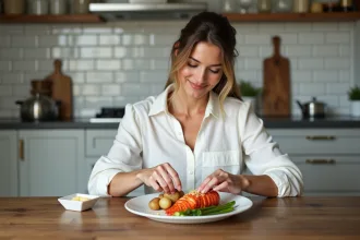 Femme élégante préparant un plat de lobster à la maison