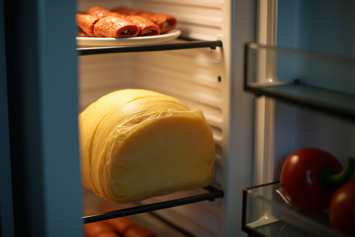 Foie gras entier enveloppe dans un torchon dans le frigo