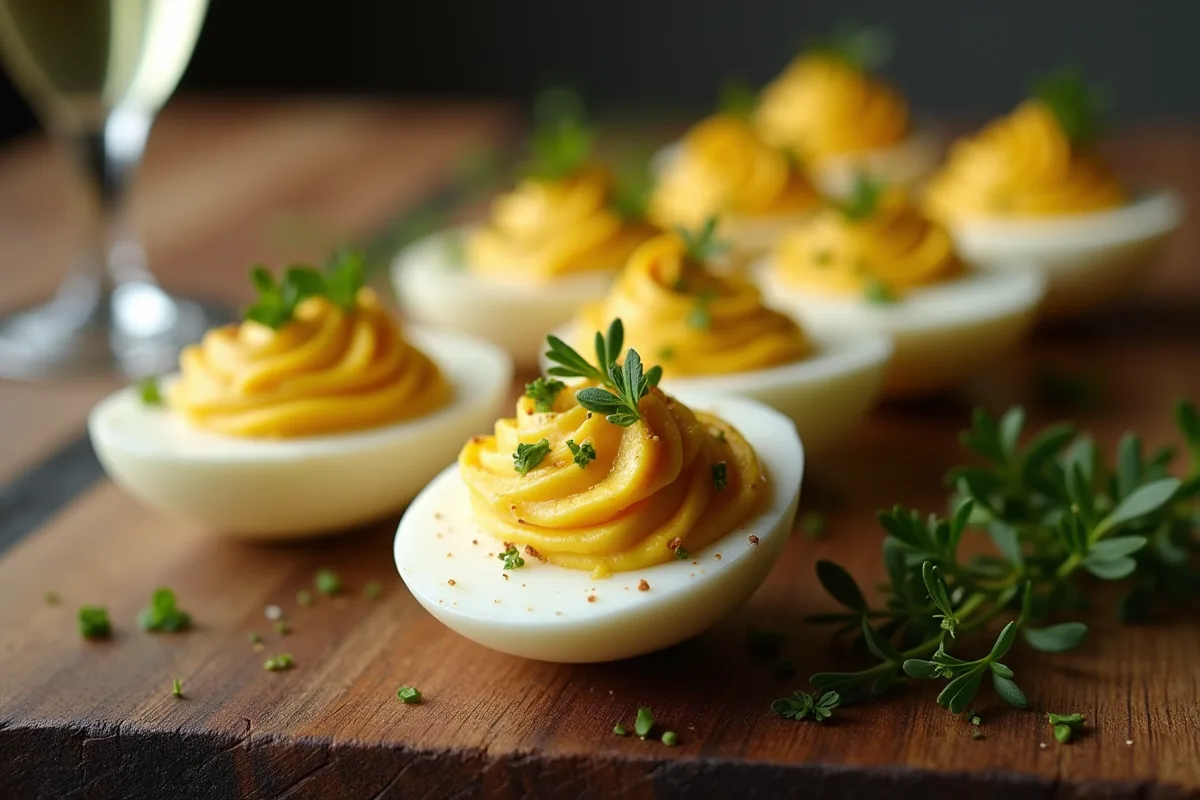 œufs mimosa élégamment présentés sur une table de brunch