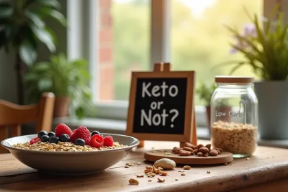 Flocons d'avoine sur une table avec des ingrédients keto
