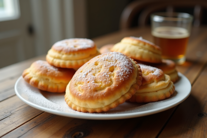 Madeleines dorées sur une assiette en bois rustique