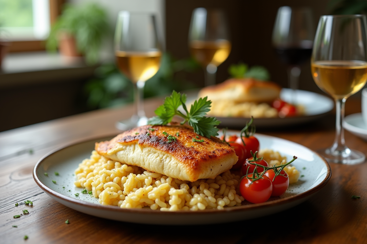 Escalope milanaise avec risotto crémeux et légumes grillés