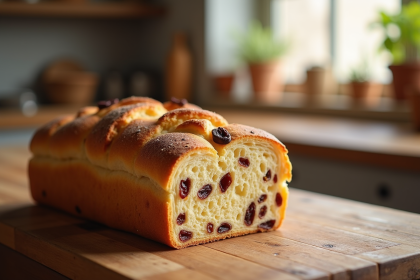 Pain aux raisins frais sur une table en bois rustique