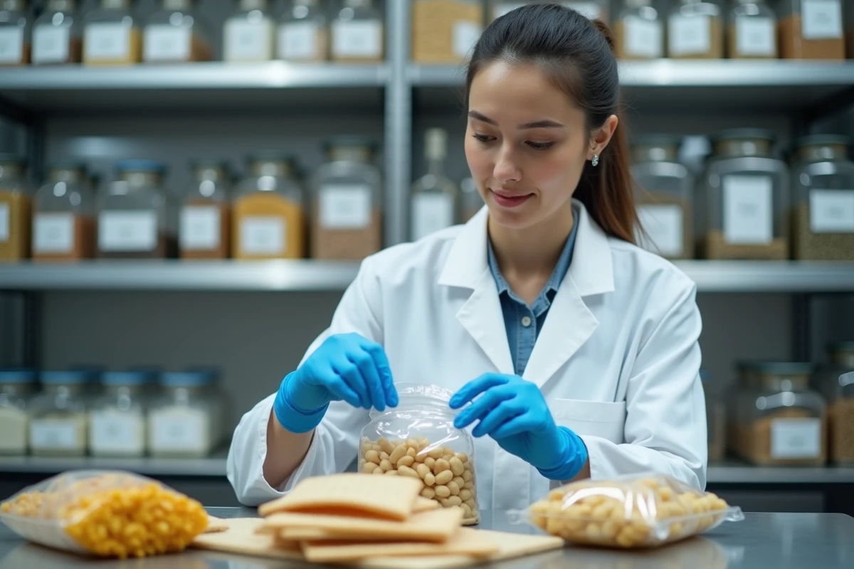 Scientifique alimentaire analysant de la farine d'insectes dans un laboratoire de recherche agroalimentaire