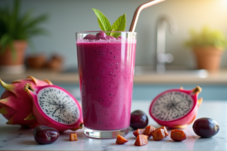 Smoothie frais de fruit de la passion et dattes en cuisine