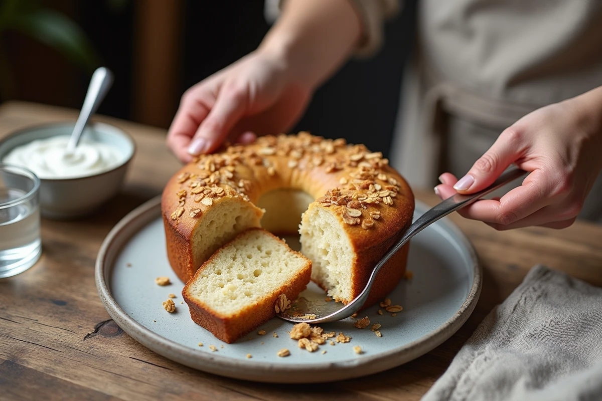 Partage de gâteau au yogourt et flocons d