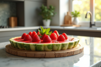 Tarte aux fruits colorée sur un plan de travail lumineux